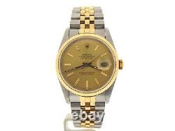 Rolex Datejust Mens 18K Gold Stainless Steel Watch Jubilee Band Champagne 16233