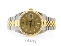 Rolex Datejust Mens 18K Gold Stainless Steel Watch Jubilee Band Champagne 16233