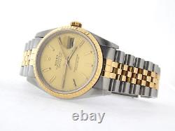 Rolex Datejust Mens 18K Gold Stainless Steel Watch Jubilee Band Champagne 16233