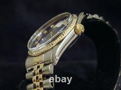 Rolex Datejust Mens 18k Gold & Steel Watch with Submariner Blue Diamond Dial 16013