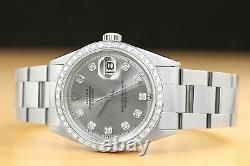 Rolex Datejust Mens 18k White Gold Diamond Stainless Steel Gray Dial Watch