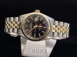 Rolex Datejust Mens 2Tone 14K Gold & Stainless Steel Black Jubilee Bracelet 1601
