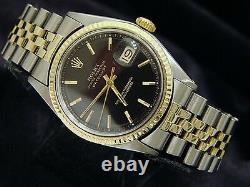 Rolex Datejust Mens 2Tone 14K Gold Stainless Steel Watch Black Dial Jubilee Band