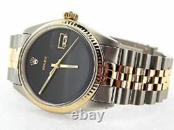 Rolex Datejust Mens 2Tone Gold & Stainless Steel Jubilee with Black Dial 1601