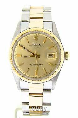 Rolex Datejust Mens 2Tone Gold & Stainless Steel Oyster Fluted Champagne 1601