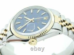 Rolex Datejust Mens 2Tone Yellow Gold Stainless Steel Watch with Blue Dial 1601