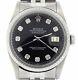 Rolex Datejust Mens SS Stainless Steel Jubilee Black Diamond Dial Watch 1603