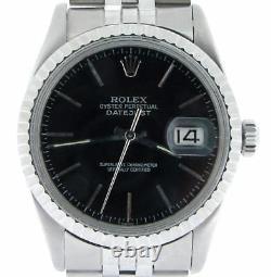 Rolex Datejust Mens SS Stainless Steel Jubilee Quickset Black Dial Watch 16030