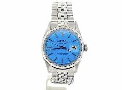 Rolex Datejust Mens SS Stainless Steel Watch Jubilee Band Blue Dial 1603