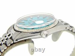 Rolex Datejust Mens Stainless Steel & 18K White Gold Turquoise Blue Dial Watch