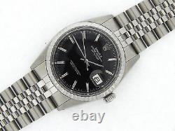 Rolex Datejust Mens Stainless Steel Engine-Turned Jubilee Black Dial Watch 1603