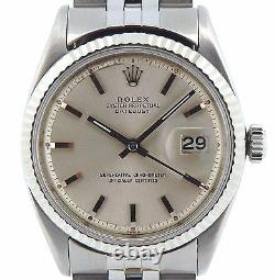 Rolex Datejust Mens Stainless Steel Watch 18K White Gold Bezel Silver Dial 1601