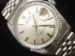 Rolex Datejust Mens Stainless Steel Watch 18k White Gold Bezel Silver Dial 1601