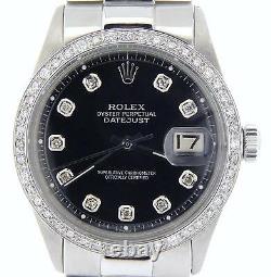 Rolex Datejust Mens Stainless Steel Watch Black Diamond with President Style Band