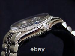 Rolex Datejust Mens Stainless Steel Watch Engine-Turned Bezel Blue Dial 1603