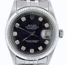 Rolex Datejust Mens Stainless Steel Watch Jubilee with Black Diamond Dial 1601