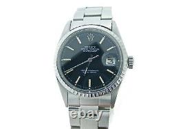 Rolex Datejust Mens Stainless Steel Watch Oyster Style Band Black Dial 1603