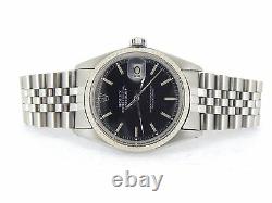 Rolex Datejust Mens Stainless Steel Watch with Black Dial & 18K White Gold Bezel