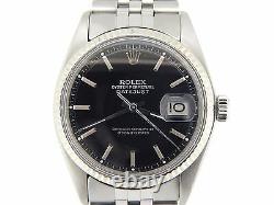 Rolex Datejust Mens Stainless Steel Watch with Black Dial & 18K White Gold Bezel