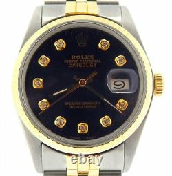 Rolex Datejust Mens Stainless Steel Yellow Gold Watch Diamond Black 16013