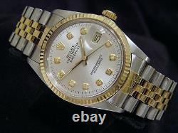 Rolex Datejust Mens Stainless Steel Yellow Gold Watch Silver Diamond Dial 16013