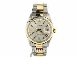 Rolex Datejust Mens Yellow Gold Stainless Steel Oyster Fluted Silver 1601