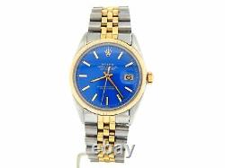 Rolex Datejust Mens Yellow Gold & Steel Watch Jubilee Style Band Blue Dial 1601