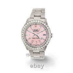 Rolex Datejust Midsize 31mm 1.62ct Bezel/Pink Baguette Dial Steel Oyster Watch