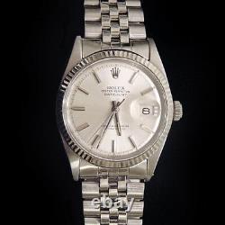 Rolex Datejust Stainless Steel 18K White Gold Watch Silver Jubilee Bracelet 1601