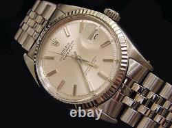 Rolex Datejust Stainless Steel 18K White Gold Watch Silver Jubilee Bracelet 1601