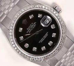 Rolex Datejust Stainless Steel 18k Diamond Bezel 36mm Watch-Black Diamond Dial