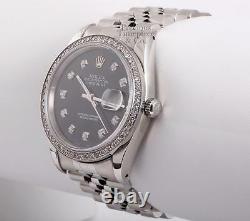Rolex Datejust Stainless Steel 18k Diamond Bezel 36mm Watch-Black Diamond Dial