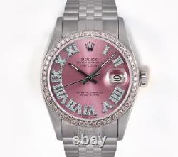 Rolex Datejust Stainless Steel 36mm-Ice Pink Roman Diamond Dial-Diamond Bezel