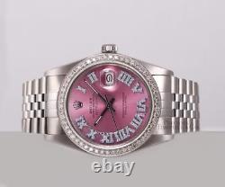 Rolex Datejust Stainless Steel 36mm-Ice Pink Roman Diamond Dial-Diamond Bezel
