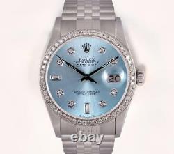 Rolex Datejust Stainless Steel 36mm Watch-Ice Blue Diamond Dial-Diamond Bezel