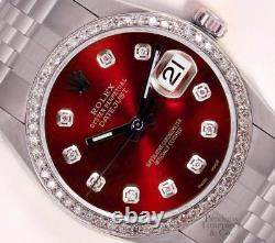 Rolex Datejust Stainless Steel 36mm Watch-Red Diamond Dial-18k Diamond Bezel-Box