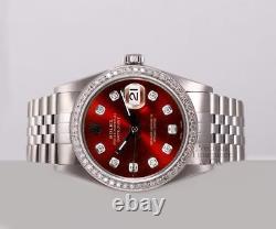 Rolex Datejust Stainless Steel 36mm Watch-Red Diamond Dial-18k Diamond Bezel-Box