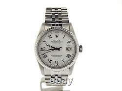 Rolex Datejust Stainless Steel Watch White & Black Roman Dial Jubilee Band 16030