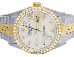 Rolex Datejust Two Tone 18K/ Steel 36MM White MOP Dial Diamond Watch 2.5 Ct