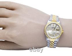 Rolex Datejust Two Tone 18K/ Steel 36MM White MOP Dial Diamond Watch 2.5 Ct