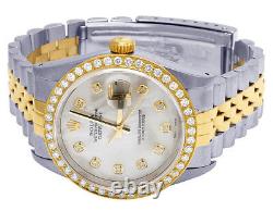 Rolex Datejust Two Tone 18K/ Steel 36MM White MOP Dial Diamond Watch 2.5 Ct