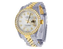 Rolex Datejust Two Tone 18K/ Steel 36MM White MOP Dial Diamond Watch 2.5 Ct