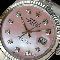 Rolex Datejust Watch Stainless Steel Pink MOP Diamond Dial Fluted Bezel 36mm