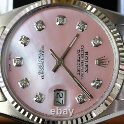 Rolex Datejust Watch Stainless Steel Pink MOP Diamond Dial Fluted Bezel 36mm