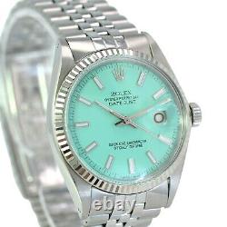 Rolex Datejust Watch Stainless Steel Powder Blue Index Dial Fluted Bezel 36mm