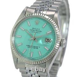 Rolex Datejust Watch Stainless Steel Powder Blue Index Dial Fluted Bezel 36mm