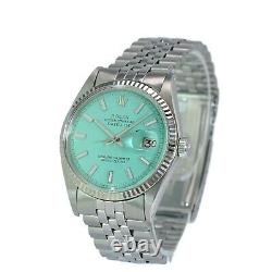 Rolex Datejust Watch Stainless Steel Powder Blue Index Dial Fluted Bezel 36mm