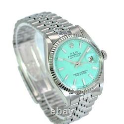 Rolex Datejust Watch Stainless Steel Powder Blue Index Dial Fluted Bezel 36mm