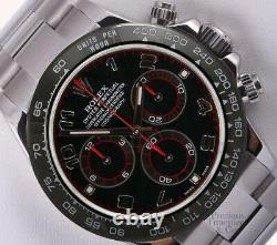 Rolex Daytona 116520 S/Steel 40mm Watch-Custom Black Arab Dial-Black Ceramic