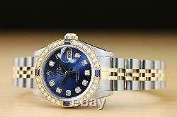 Rolex Ladies Datejust 18k Yellow Gold Diamond Sapphire & Steel Watch 69173